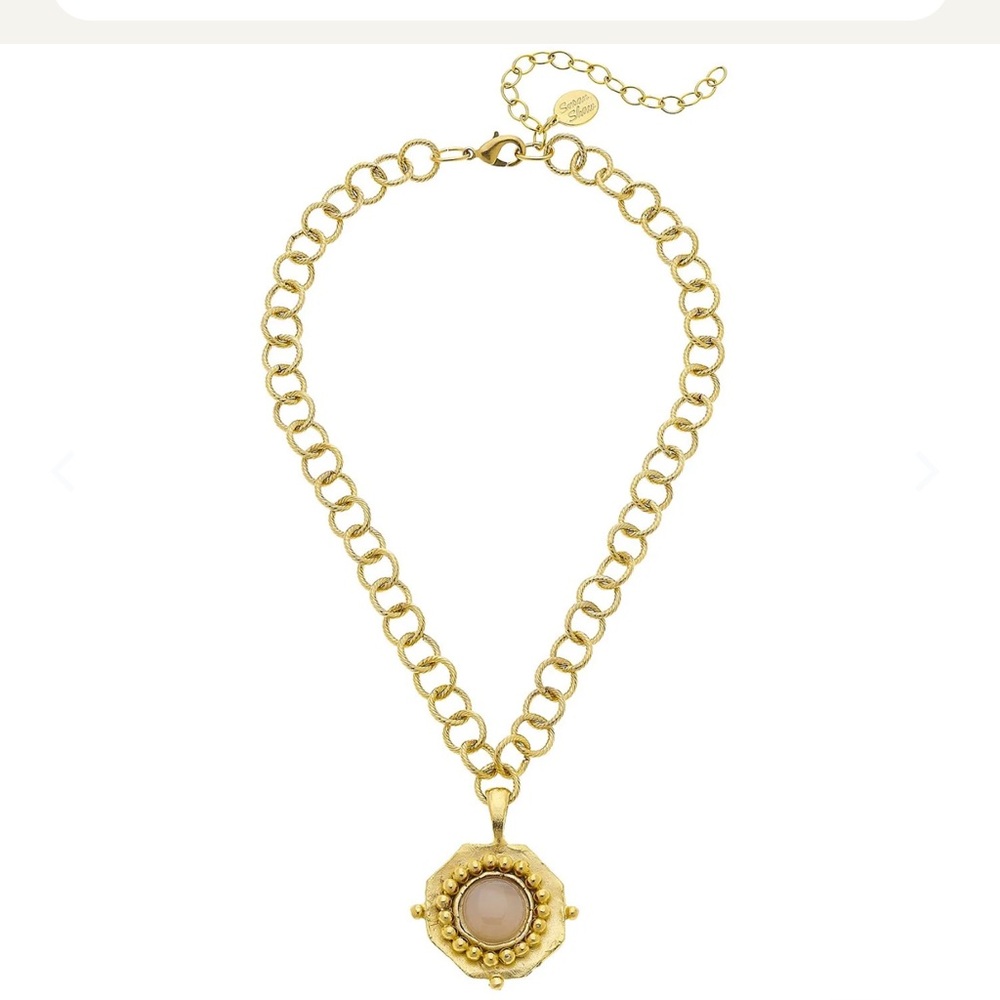 Authentic Susan Shaw Taupe and Gold Medallion Necklace with Adjustable Chain